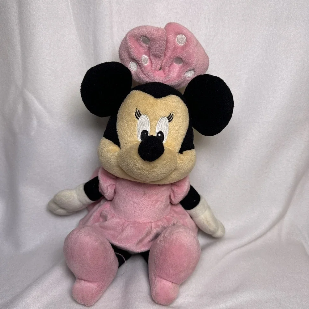 Disney Baby Minnie Mouse Plush Doll Rattle Baby‎ Infant Toy Polka Dot Ribbon 15